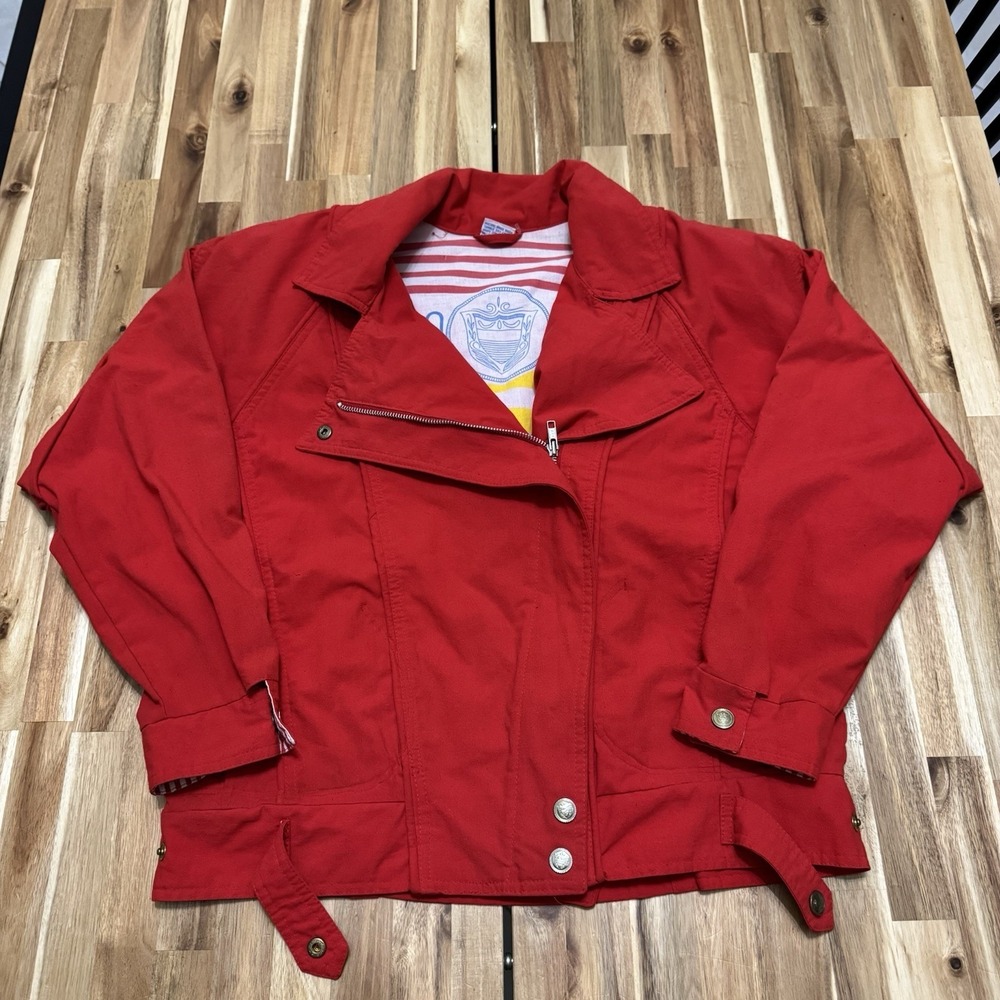 Vintage Sergio Valente Jacket Womens M Red Biker Utility Diagnal Zipper Lined